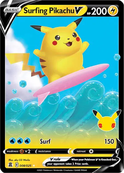 Surfing Pikachu V  - Celebrations Pokemon card